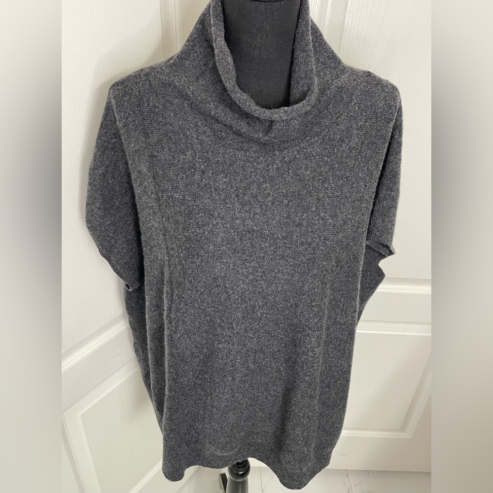 Anthropologie pure cashmere poncho sweater size L dark gray - Picture 2 of 8